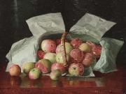 William J. McCloskey Lady Apples in Overturned Basket. Signed W.J. McCloskey Germany oil painting artist